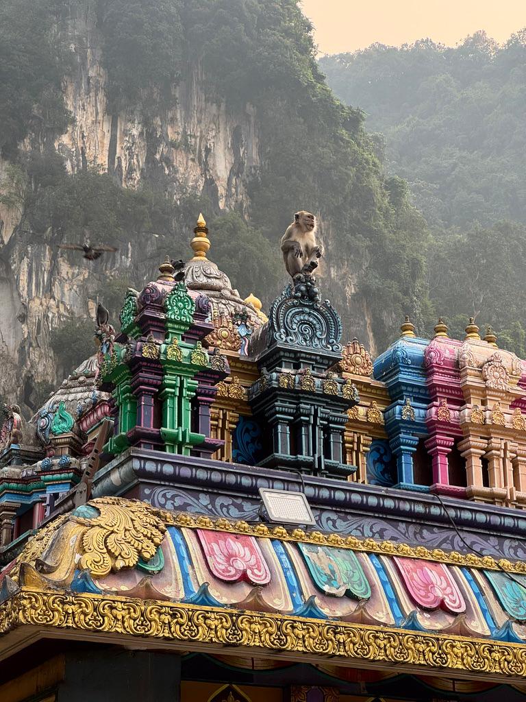 Macaque on the gopuram at Batu Caves.