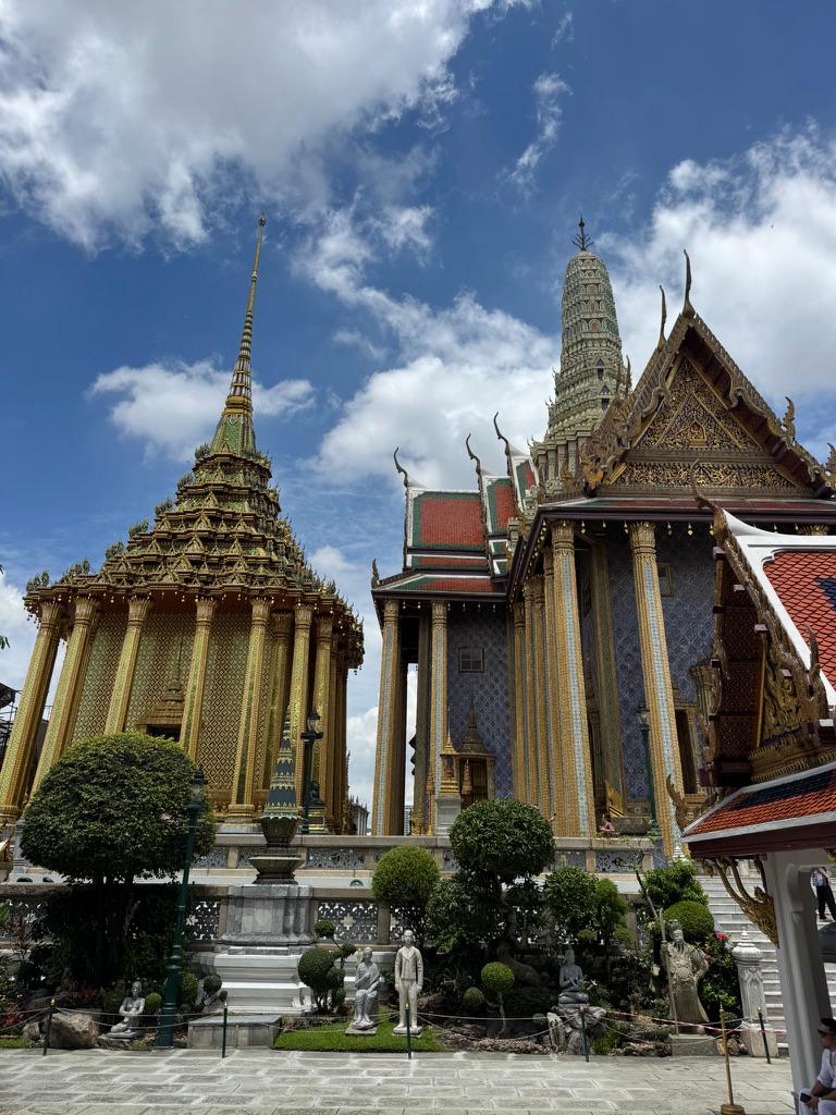 Golden spire and prang on the upper terrace.